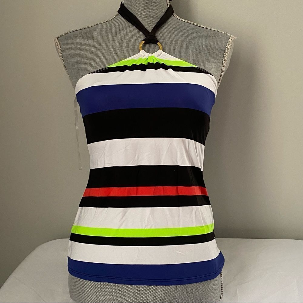 Ralph Lauren Striped Halter Tankini Top Multi Color Size 4